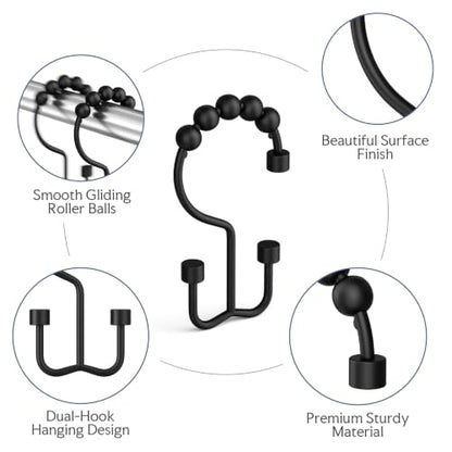 Bathway Black Shower Curtain Hooks Ring, 12 Pcs Double Sided Shower Hooks, Rust Proof Metal Shower Hooks for Bathroom, Modern Shower Rings with Cylinders for Shower Curtain & Liners - color: Black, style: Modern Shower Hooks with Cylinders