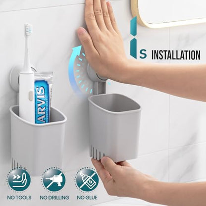 TAILI Suction Toothbrush Holder 2 Pack, Powerful Toothpaste Toothbrush Suction Cup, Self-draining Shower Razor Holder, Shower Toothbrush Holder for Wall, Kitchen Tableware Holder, Gray - color: Gray (2 Pack)