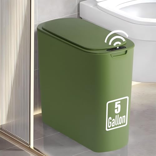 TIPGO 5 Gallon Motion Sensor Bathroom Trash Can with Lid, Automatic Garbage Can Touchless, Smart Plastic Waste Basket for Narrow Spaces, Bathroom, Office, Bedroom, Living Room (Green) - color: Green
