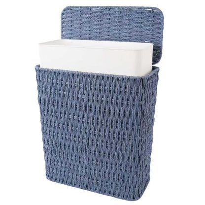 Coeusy 3 Gallon Paper Rope Bathroom Trash Can,Small Wicker Trash Cans with Lid and Liner,Woven Rattan Narrow Waste Basket for Bedroom,Office,Blue - color: Blue