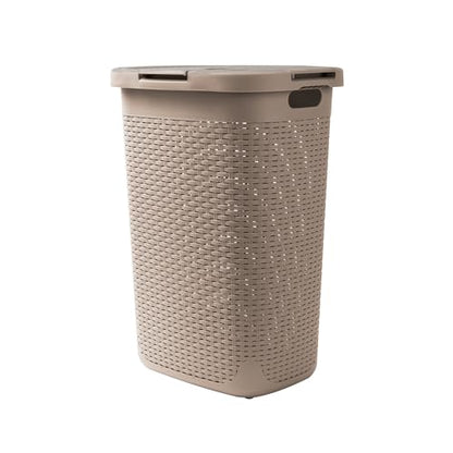 Mind Reader Slim Laundry Hamper with Lid, 60L Tall Clothes Basket, Narrow Tapered Design for Bathrooms, Closets and Laundry Rooms, Plastic, Tan - color: Tan, size: 1 Piece