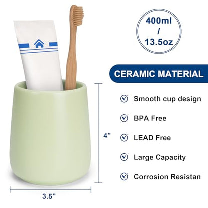 Bathroom Tumbler Cup Ceramic 13.5oz Reusable Toothbrush Cup 400ml,Toothbrush Holder Adequate for Your Bathroom (Green) - color: Green, size: 1pcs