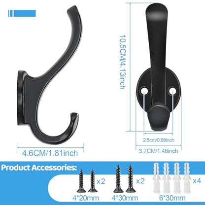 6 Pack Coat Hooks Wall Mount Heavy Duty Utility Retro Double Hooks for Hanging Coats,Hat, Towel, Key, Robe, Scarf, Bag, Cap (Black) - color: 6 Pack-Black