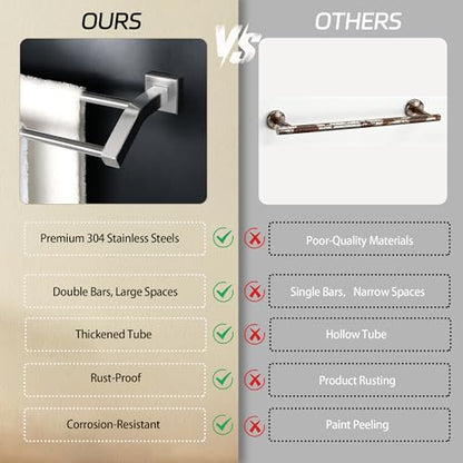 Alise Double Towel Bar, 24" Towel Rack for Bathroom Wall, Brushed Nickel | SUS304 Stainless Steel Bathroom Towel Holder, Quick Drying Towel Hanger Towel Rod, Useable Length 22.9" - color: Brushed Nickel, size: 24-Inch(Joining Process)