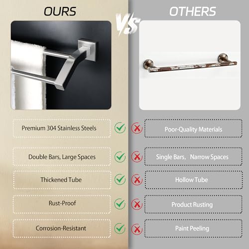 Alise Double Towel Bar, 24" Towel Rack for Bathroom Wall, Brushed Nickel | SUS304 Stainless Steel Bathroom Towel Holder, Quick Drying Towel Hanger Towel Rod, Useable Length 22.9" - color: Brushed Nickel, size: 24-Inch(Joining Process)