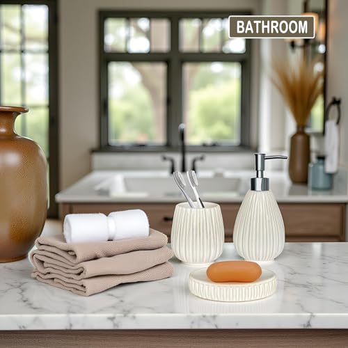 Ceramic Bathroom Accessory Set, White Bathroom Set, Caahanjia Bathroom Accessories Set 4 Pieces, Toilet Brush, Lotion Dispenser, Soap Dish, Toothbrush Cup, Modern Bathroom Décor (13 Ounce) - size: 13 Ounce White
