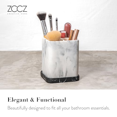 Toothbrush Holder, Countertop Marble Look Electric Toothbrush Toothpaste Makeup Brush Razor Holder Stand Bathroom Organizer with Detachable Tray - color: 2. White Marble