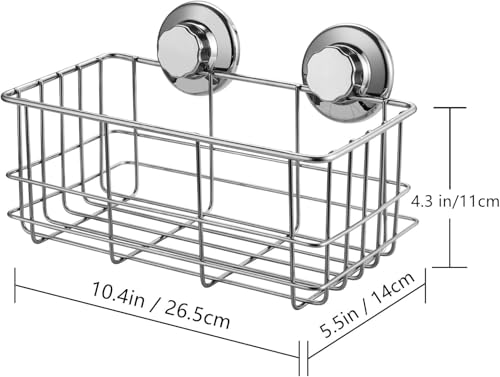 Strong Suction Cups Deep Shower Caddy Bath Shelf Rust-Free Stainless Steel Basket Shampoo Conditioner Holder for Bathroom Kitchen Tidy Organizer