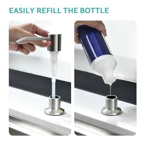 Kitchen Sink Faucet with Soap Dispenser, 3 Modes Kitchen Faucet with Pull Down Sprayer and Soap Dispenser, 304 Stainless Brushed Nickel Single Handle Kitchen Bar Faucets with Water Lines - color: Brushed Nickel Transitional, size: 15.2 Inches