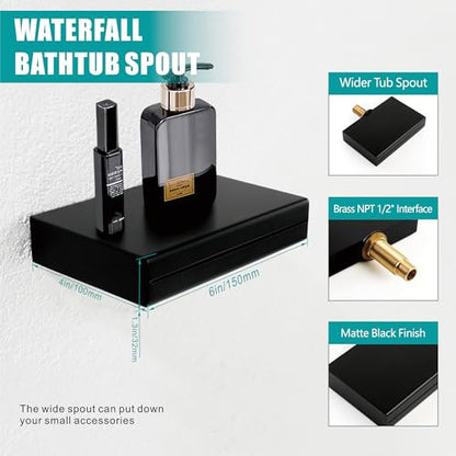 SKOWLL Waterfall Bathroom Faucet Wall Mounted, Matte Black Sink Faucet Bathroom Dual Handle 3 Holes, Modern Faucets 8 Inch Center Rough-in Valve Included - color: Matte Black