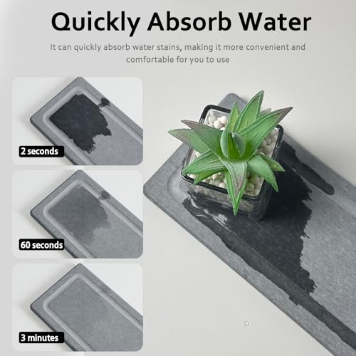 2 PCS Water Absorbing Stone Trays for Bathroom Sink Fast Drying Coasters | 11" x 4.7", Vanity Tray, Diatomaceous Earth Mat, Hand Soap Holder with Anti-Skid Feet, Kitchen Counter, Sink Caddy Organizer - color: 11" X 4.7" Gray
