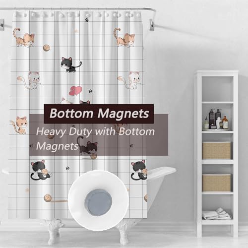 TIKABC Shower Curtain Liner, 4G PEVA Shower Liner, Plastic Waterproof Shower Curtains, with Grommet Holes and 3 Magnetic Weights(Little Cat) - color: Little Cat