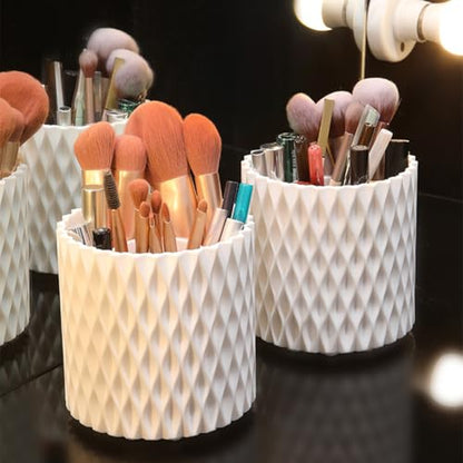 VASANA White Plastic Makeup Brush Holder Organizer 5 Slots 360 Rotating Makeup Brushes Container Round Spinning Cosmetic Storage Cup Desk Bathroom Vanity Beauty Tool for Lipsticks Eyebrow Pencils