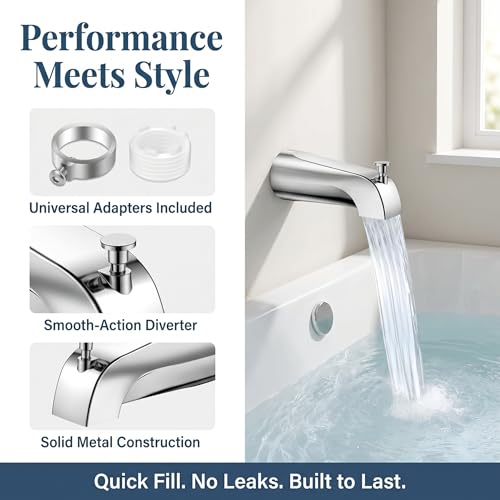 Universal Bathtub Tub Spout with Diverter,Fits 1/2'' Copper Pipe, 1/2'' IPS and 3/4'' IPS, Bathroom Bathtub Tub Faucet Replacement with Adapters