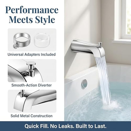 Universal Bathtub Tub Spout with Diverter,Fits 1/2'' Copper Pipe, 1/2'' IPS and 3/4'' IPS, Bathroom Bathtub Tub Faucet Replacement with Adapters