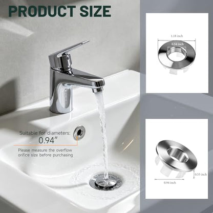 Sink Overflow Ring, Chrome | Bathroom Kitchen Sink Basin Trim Overflow Cover Hole Brass Insert Round Cap - color: Chrome