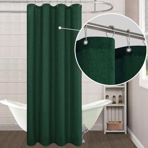 KOUFALL Dark Green Waterproof Linen Fabric Shower Curtain 54x72 Inch Length - color: Dark Green, size: 54"W x 72"L (Pack of 1)