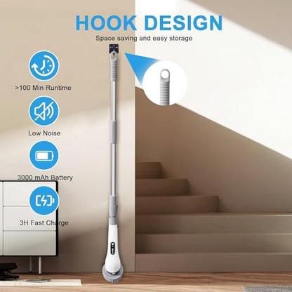 Electric Spin Scrubber,Electric Cleaning Brush for Bathroom,Kitchen and Shower,Adjustable Handle with 7 Replaceable Heads
