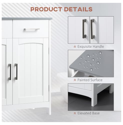 Bathroom Floor Cabinet, Freestanding Linen Tower, White Storage Organizer