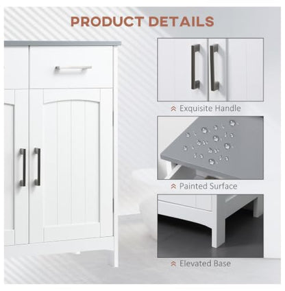 Bathroom Floor Cabinet, Freestanding Linen Tower, White Storage Organizer