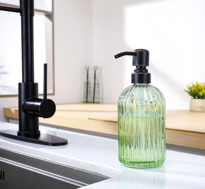 16Oz Green Glass Soap Dispenser with Rust Proof Bronze Stainless Steel Pump, Green Countertop Refillable Liquid Lotion Dispensers with Stainless Steel Pump, Oil Rubbed Bronze Soap Dispenser,2 Packs - color: Oil Rubbed Bronze+ Green, size: 2-Pack