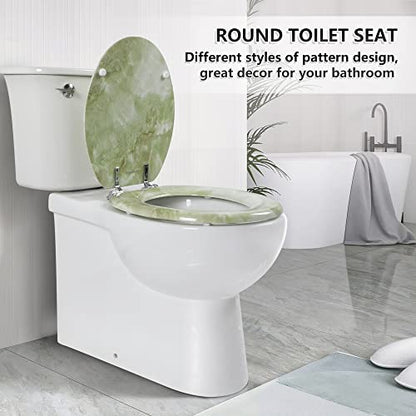 Round Toilet Seat Natural Wood Toilet Seat with Zinc Alloy Hinges, Easy to Install also Easy to Clean, Anti-pinch Marble Toilet Seat by Angol Shiold (Round, Green Marble) - color: Green Marble, size: Round-16.5“