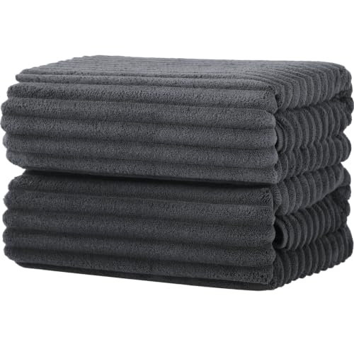 Bath Towels 2-Pack, 27.5x55 Inches - Ultra Soft and Highly Absorbent Quick Dry Microfiber Towels with Hanging Loop, Beauty Twill Stripe Design for Bath, Beach, Gym - color: 2dark Grey