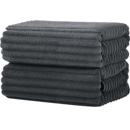 Bath Towels 2-Pack, 27.5x55 Inches - Ultra Soft and Highly Absorbent Quick Dry Microfiber Towels with Hanging Loop, Beauty Twill Stripe Design for Bath, Beach, Gym - color: 2dark Grey