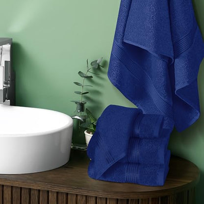 Ultra Soft 6 Pack Cotton Towel Set, Contains 2 Bath Towels 28x55 inch, 2 Hand Towels 16x24 inch & 2 Wash Coths 12x12 inch, Ideal Everyday use, Compact & Lightweight - Navy Blue - color: Navy