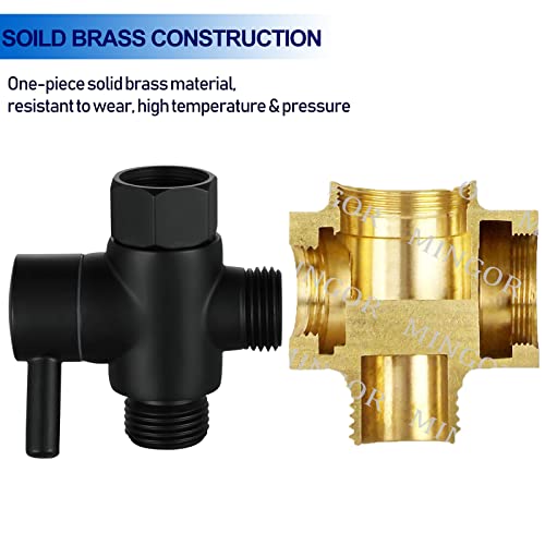 Brass Shower Arm Diverter Valve for Hand Held Showerhead and Fixed Spray Head,G 1/2 3-Way Bathroom Universal Shower System Replacement Part (Matte Black) - color: Matte Black