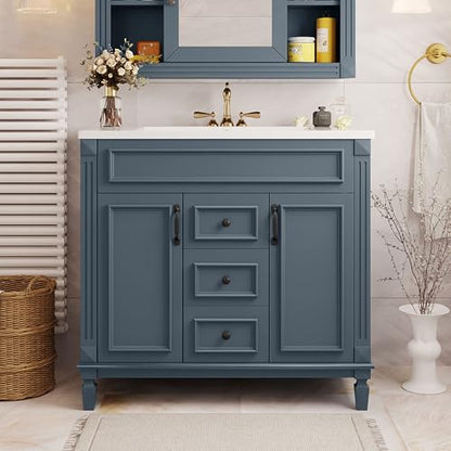 Merax 36" Bathroom Vanity with Sink, 2 Doors & 2 Drawers Storage Cabinet | Freestanding Single Bathroom Sink Vanity Cabinet Set with 36" Ceramic Sink (Sink Cabinet Only, Slate Blue) - color: Blue, style: Sink Cabinet Only