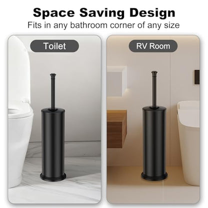 Black Toilet Brush and Holder，Extra Long Handled Toilet Brush for Bathroom，Stainless Steel Heavy Duty Toilet Bowl Brush,Removable Inner Bowl,Deep Cleaning Dense Bristles Cleaner Brush -Space Saving - color: Black