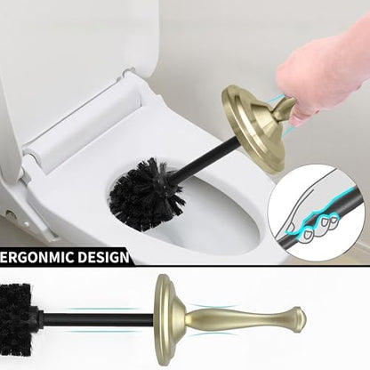 Satin Matte Soft Gold Toilet Bowl Brush with Holder, Durable Bathroom Cleaning Tool, Modern Design for Easy Toilet Maintenance, Bathroom Cleaner Brush for Efficient Cleaning and Hygiene - color: Gold 1