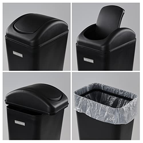 3.5 Gallons Black Plastic Swing Lid Trash Can, 2 Pack | Slim Garage Trash Can Swing Top