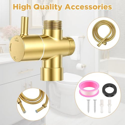 Gold Handheld Bidet Sprayer for Toilet,Stainless Steel Handheld Sprayer Kit With Adjustable Pressure For Personal Hygiene, Pet Bathing, Bathroom Cleaning
