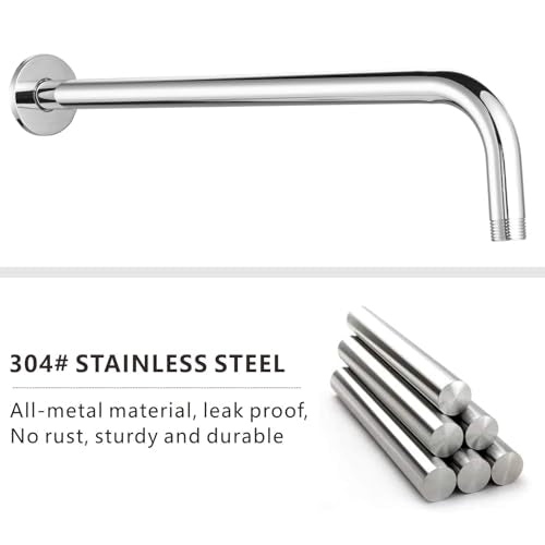 Voolan Shower Arm with Flange and Teflon Tape, Extension Shower Head Arm for Bathroom Fixed Shower Head, Solid Stainless Steel, Wall Mounted (20 Inch, Chrome) - color: Chrome, style: 20 Inch