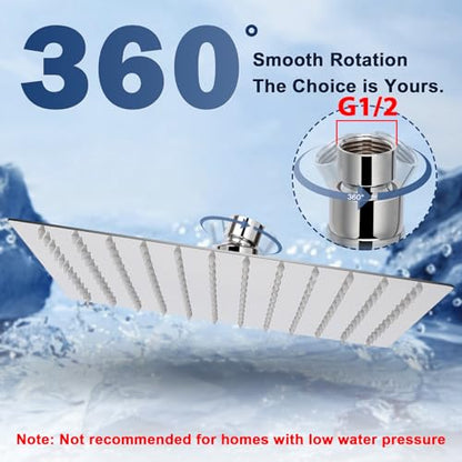 NearMoon Rain Shower Head, High Flow Stainless Steel Rainfall Shower, High Pressure Design, Awesome Shower Experience Even At Low Water Flow (12 Inch Rectangle, Chrome Finish) - color: Chrome Finish, size: 12*8 Inch