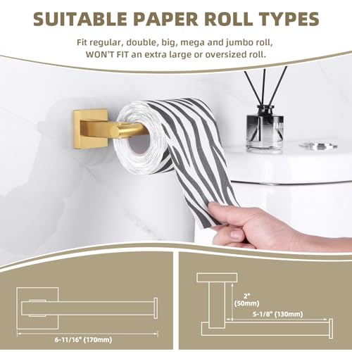 Suyar Brushed Gold Bathroom Accessories, Bathroom Hardware Set 4 Pieces | Include Robe Hook, Toilet Paper Holder, Hand Towel Holder, Towel Bar, SUS304 Stainless Steel, Wall Mounted - color: Brushed Gold