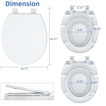 Toilet Seat, Round Toilet Seat With Toddler Seat, Quick-Release Structure Toilet Seat, Quick-Attach Hardware & Full Flat With Grip-Tight Bumpers, Quiet-Close Seat, White 17 in - size: round