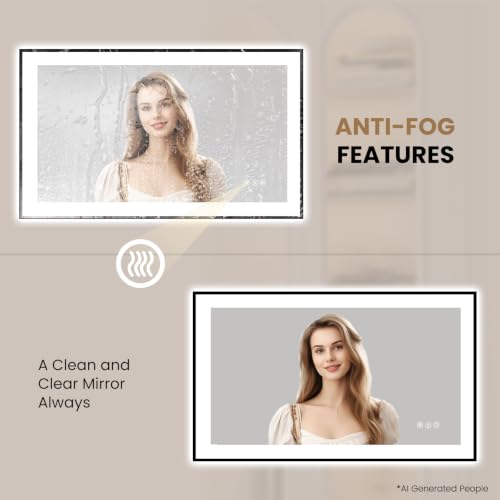 LOAAO 40"X24" LED Bathroom Mirror Black Framed | Anti-Fog, Dimmable, Memory Function, Tempered Glass, Lighted Vanity Mirror for Wall - size: 40"L x 24"W