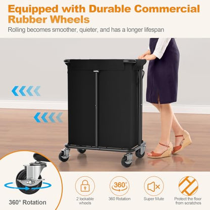 Hodonas Laundry Basket with Wheels, Rolling Laundry Hamper, 46 Gallons (170L), Removable and Machine Washable Liner, Steel Frame, Large Laundry Cart for Laundry Room, Bedroom, Bathroom, Dorm - Black - color: Black