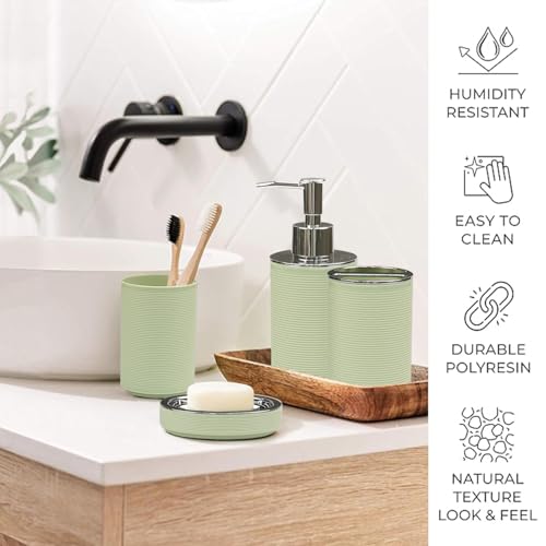 CERBIOR Bathroom Accessories Set 6 Piece Bath Ensemble（Green） | Includes Soap Dispenser, Toothbrush Holder, Toothbrush Cup, Soap Dish for Decorative Countertop and Housewarming Gift (Green) - style: A Green