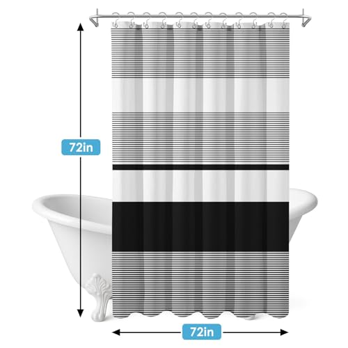 3 in 1 Shower Curtain and Liner,72 x 72 inch, Striped Black | Shower Curtain and PEVA Liner Set with 12 Rust-Resistant Metal Hooks, Waterproof Fabric Curtains for Bathroom - color: Black