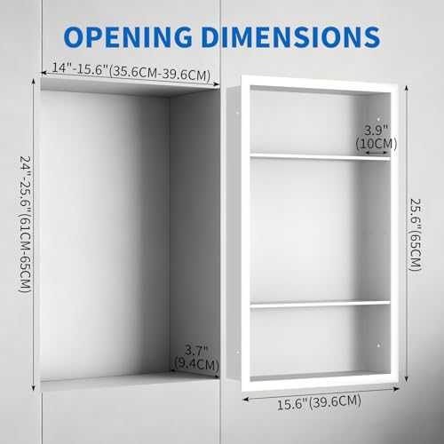 Stainless Steel Recessed Medicine Cabinet Bathroom Medicine Wall Niche Shower Niche Space-Saving Recessed Storage Cabinet Adjustable Shelf Matte Finish (White, 24" H x 14" W) - color: White, size: 24"H x 14"W