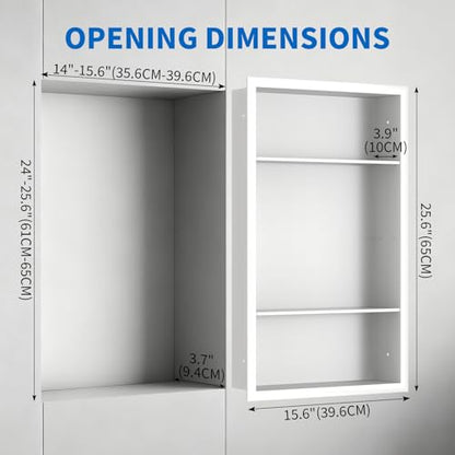 Stainless Steel Recessed Medicine Cabinet Bathroom Medicine Wall Niche Shower Niche Space-Saving Recessed Storage Cabinet Adjustable Shelf Matte Finish (White, 24" H x 14" W) - color: White, size: 24"H x 14"W