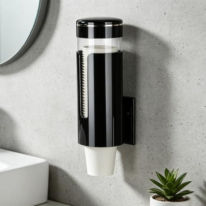 Cup Dispenser for 4oz–7oz Water Cooler & Mouthwash Cups | Bathroom Cup Dispenser,Wall Cup Holders for Most Occasions,Paste or Screw Install - color: black