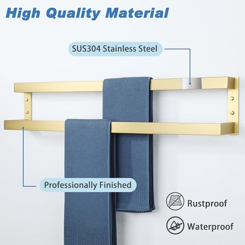 Alise Double Towel Bar, 32" Double Towel Racks for Bathroom, Brushed Gold | Bathroom Towel Rack Wall Mounted, 3.54" Wide Faster Drying, Ladder Design, SUS304 Stainless Steel - color: Brushed Gold, size: 32-inch