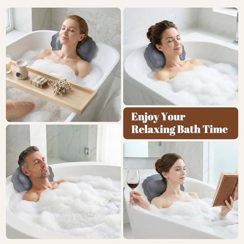 Silicone Bath Pillow for Tub Travel Inflatable Head Neck Support | Easy to Clean, Quick-Drying, No Machine Wash Needed, Non-Slip Suction Cups, Ergonomic, Gifts for Women, Gray - color: Gray