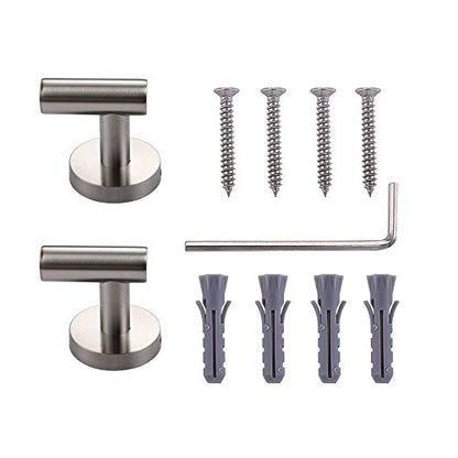 TASTOS Bathroom Towel Hooks Brushed Nickel, 2 Pack Stainless Steel Robe Coat and Clothes Hook, Heavy Duty Wall Hook for Bathroom & Kitchen, Modern Round Style Screw Wall Mounted - color: Brushed Nickel