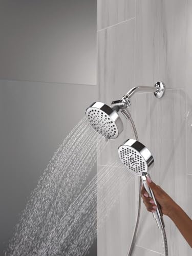 Delta Round 2-in-1 Dual Shower Head with 4-Setting HandHeld Spray, Chrome Detachable Double Shower Head with Hose, Showerhead, 1.75 GPM Flow Rate, Chrome 75756 - color: Chrome